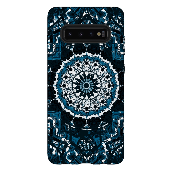 Galaxy S10 plus StrongFit Black blue ethnic geometric mandala by Oana 
