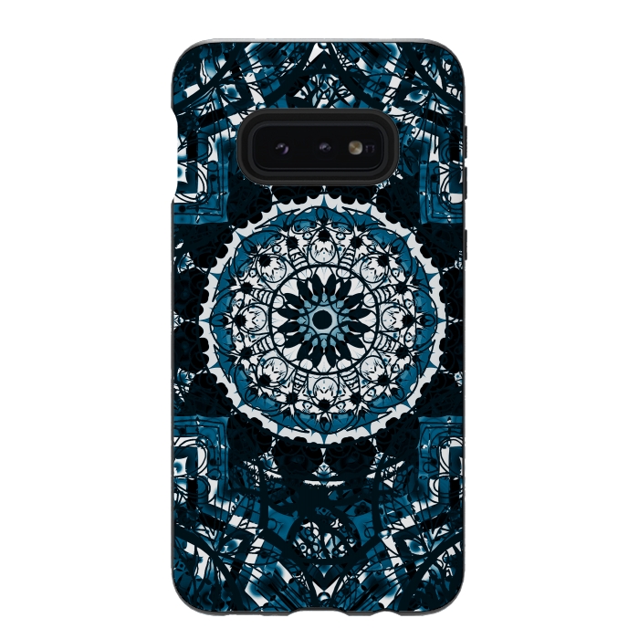 Galaxy S10e StrongFit Black blue ethnic geometric mandala by Oana 