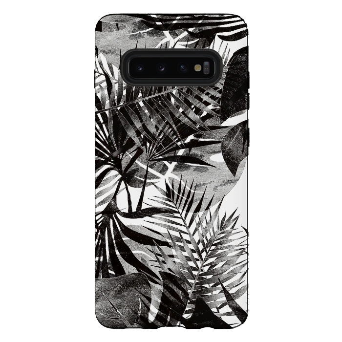 Galaxy S10 plus StrongFit Black transparent tropical leaves - ficus and palm by Oana 