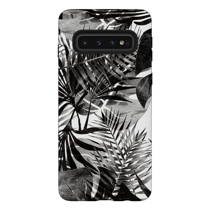 Galaxy S10 StrongFit Black transparent tropical leaves - ficus and palm by Oana 