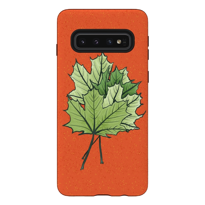 Galaxy S10 StrongFit Maple Leaves Digital Art In Green And Orange by Boriana Giormova