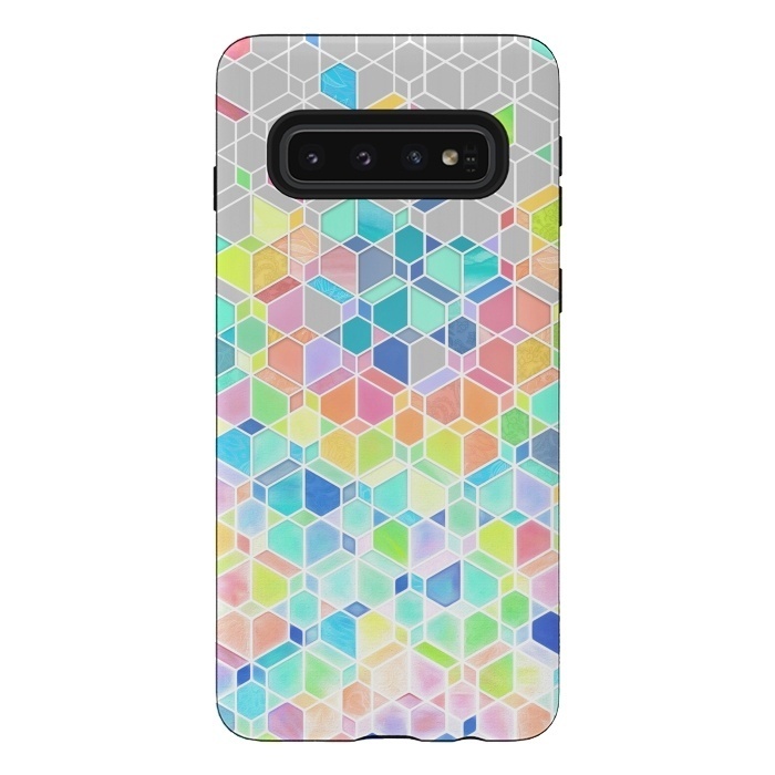 Galaxy S10 StrongFit Rainbow Cubes and Diamonds by Micklyn Le Feuvre