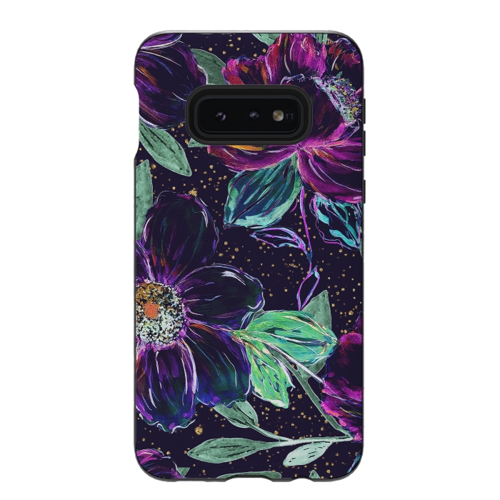 Galaxy S10e StrongFit Whimsical hand paint floral and golden confetti design by InovArts