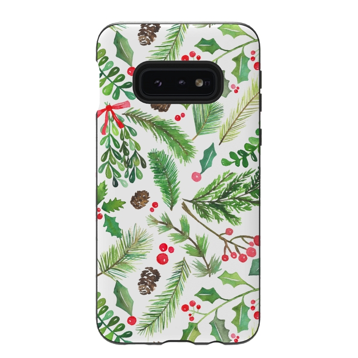 Galaxy S10e StrongFit Watercolor Christmas Greenery by Noonday Design
