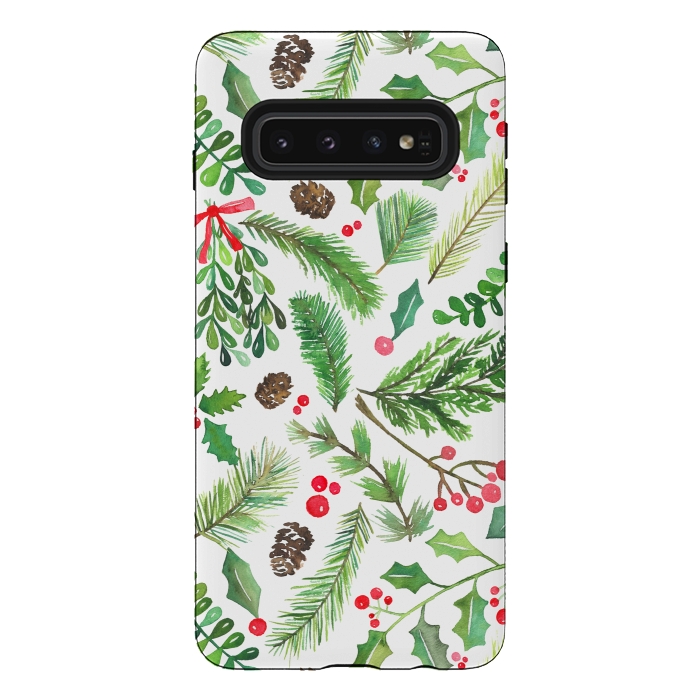 Galaxy S10 StrongFit Watercolor Christmas Greenery by Noonday Design