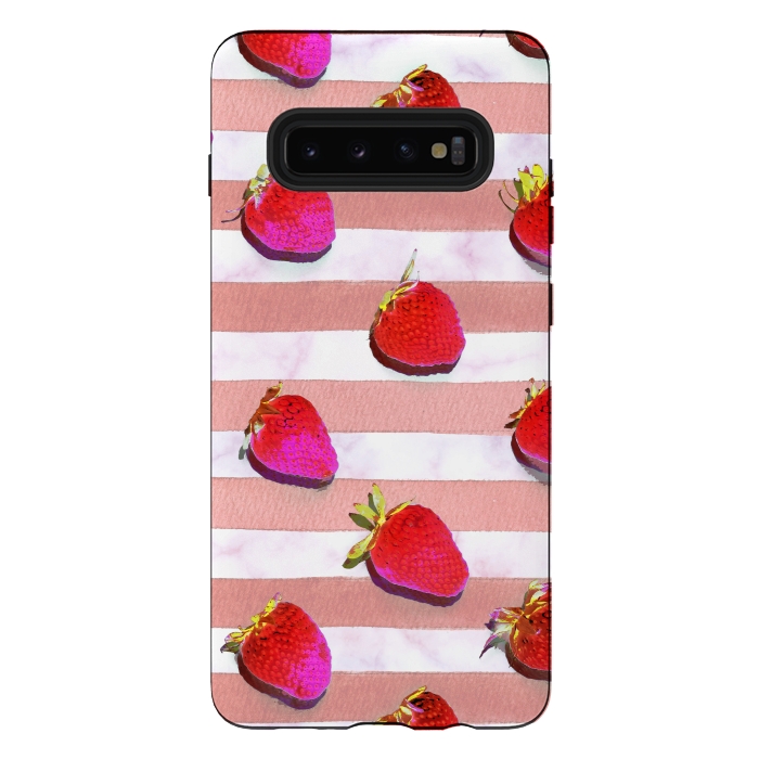 Galaxy S10 plus StrongFit strawberries on watercolor painted stripes by Oana 