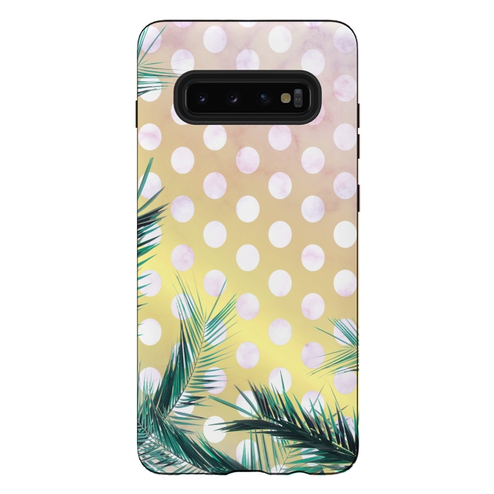 Galaxy S10 plus StrongFit tropical palm leaves on golden dotted background by Oana 