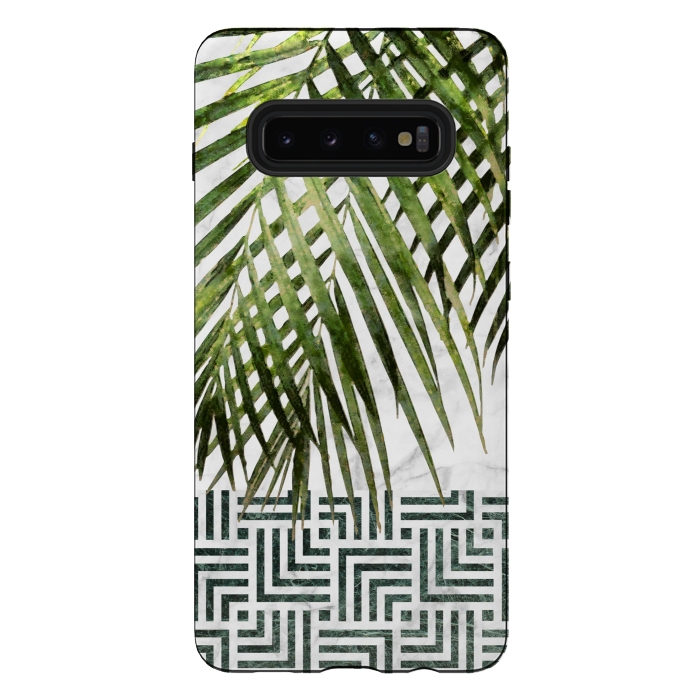 Galaxy S10 plus StrongFit Palm Leaves on White Marble and Tiles by amini54