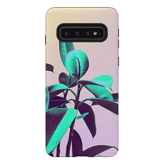 Galaxy S10 StrongFit Iridescent Green Leaves by Alemi