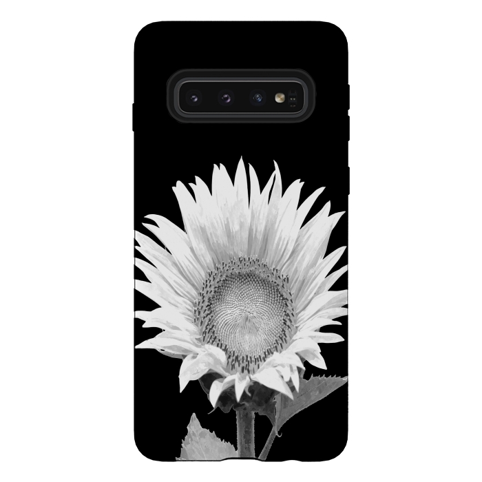Galaxy S10 StrongFit White Sunflower Black Background by Alemi