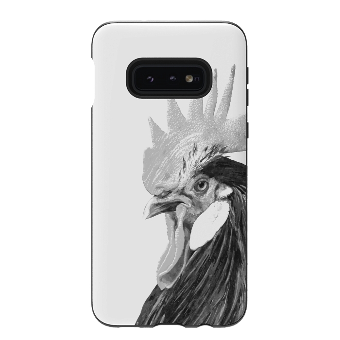 Galaxy S10e StrongFit Black and White Rooster by Alemi
