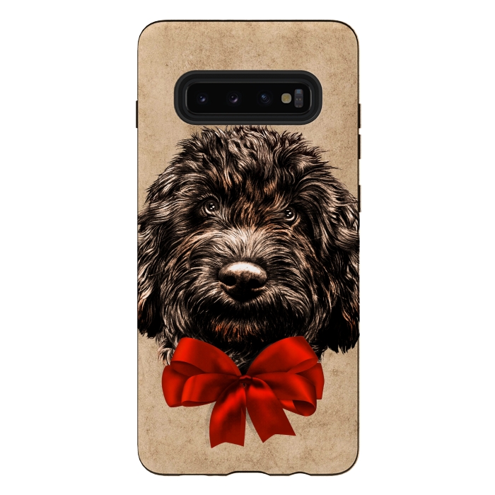 Galaxy S10 plus StrongFit Dog Cute Vintage Puppy Pet with Red Bow by BluedarkArt