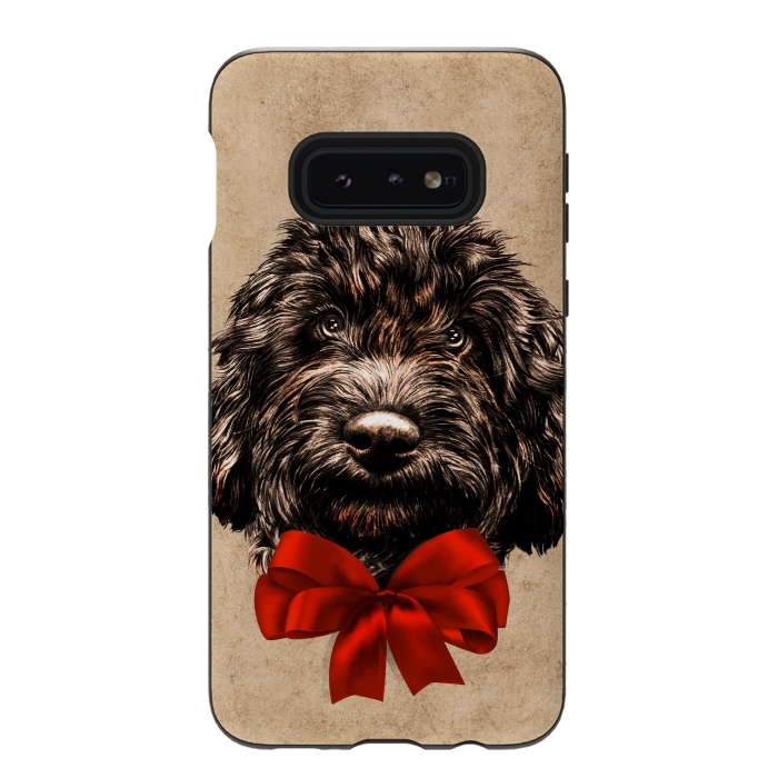 Galaxy S10e StrongFit Dog Cute Vintage Puppy Pet with Red Bow by BluedarkArt