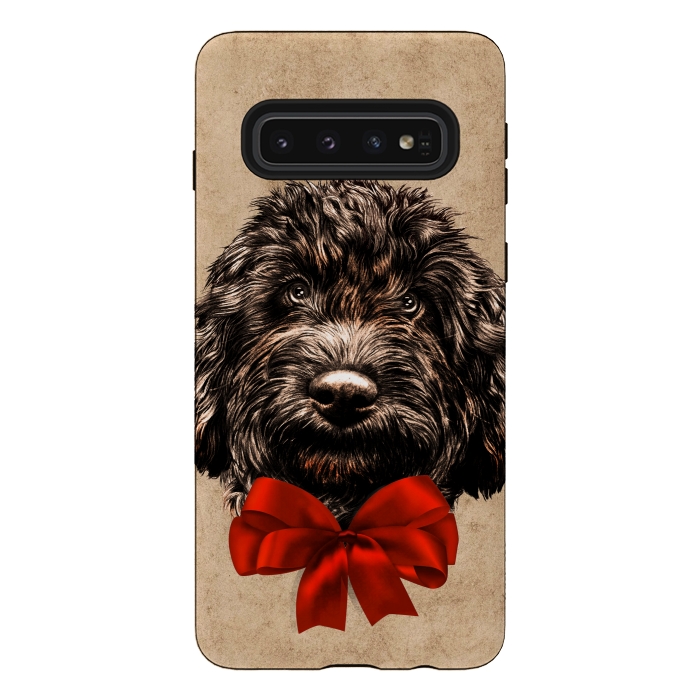 Galaxy S10 StrongFit Dog Cute Vintage Puppy Pet with Red Bow by BluedarkArt