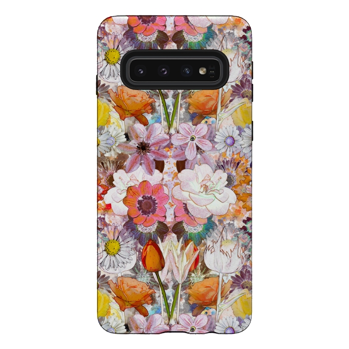Galaxy S10 StrongFit Colorful painted Marie Antoinette flowers by Oana 
