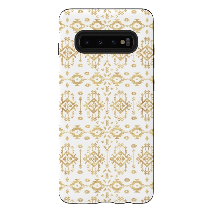Galaxy S10 plus StrongFit  Luxury gold geometric tribal Aztec pattern by InovArts