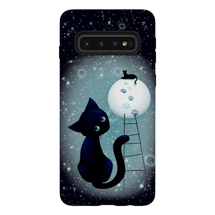 Galaxy S10 StrongFit Blue Kitty Dream on the Moon by BluedarkArt