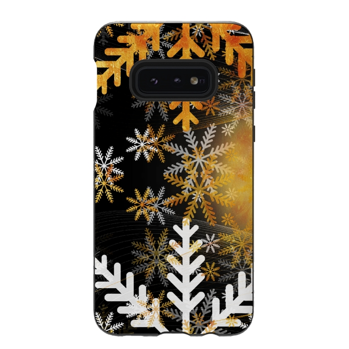 Galaxy S10e StrongFit Golden white snowflakes - Christmas by Oana 