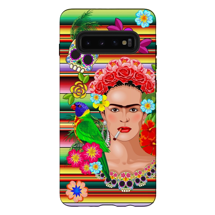 Galaxy S10 plus StrongFit Frida Kahlo Floral Exotic Portrait  by BluedarkArt