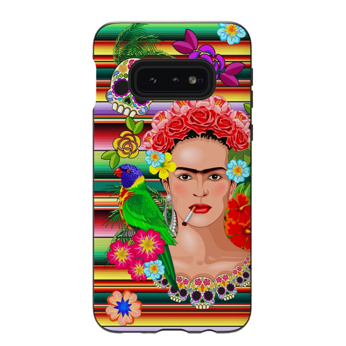 Galaxy S10e StrongFit Frida Kahlo Floral Exotic Portrait  by BluedarkArt