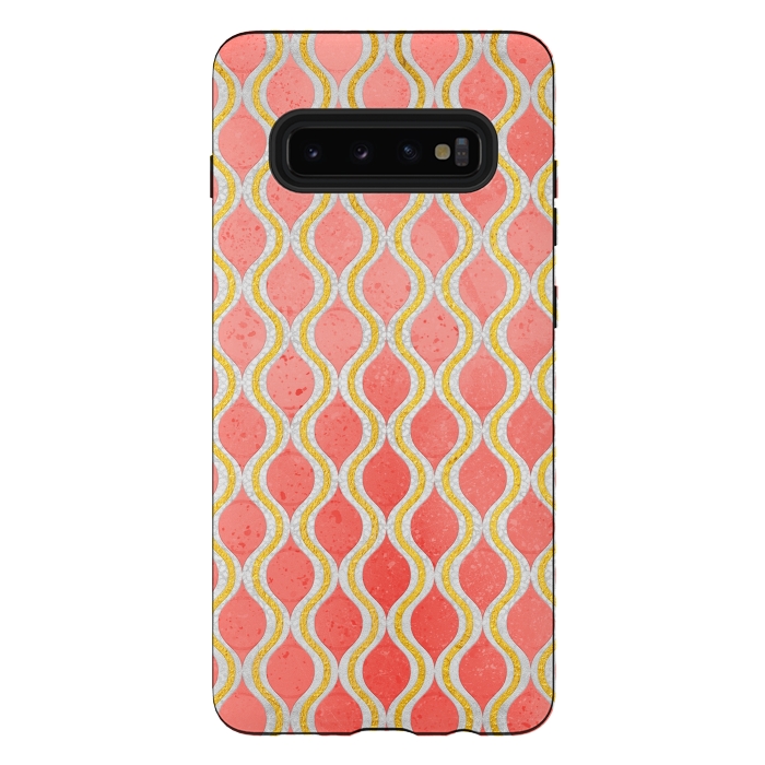 Galaxy S10 plus StrongFit Gold - Living Coral Pattern I by Art Design Works