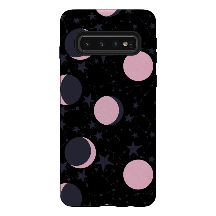 Galaxy S10 StrongFit Pink moons on blue by  Utart