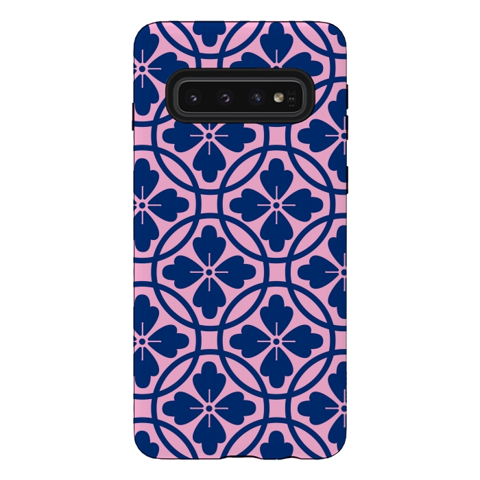 Galaxy S10 StrongFit blue pink floral pattern 2 by MALLIKA
