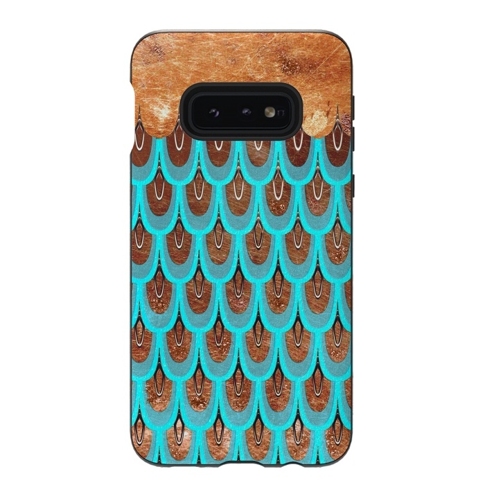 Galaxy S10e StrongFit Copper and Teal Mermaid Scales by  Utart