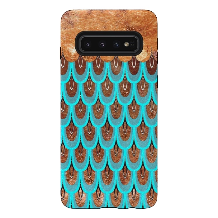 Galaxy S10 StrongFit Copper and Teal Mermaid Scales by  Utart