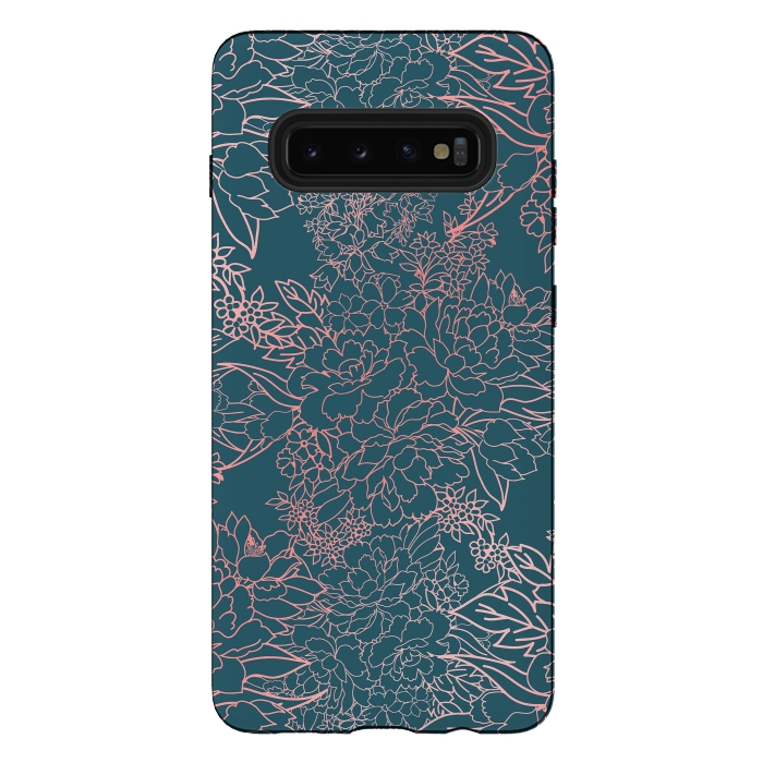 Galaxy S10 plus StrongFit Luxury floral coral strokes doodles design by InovArts