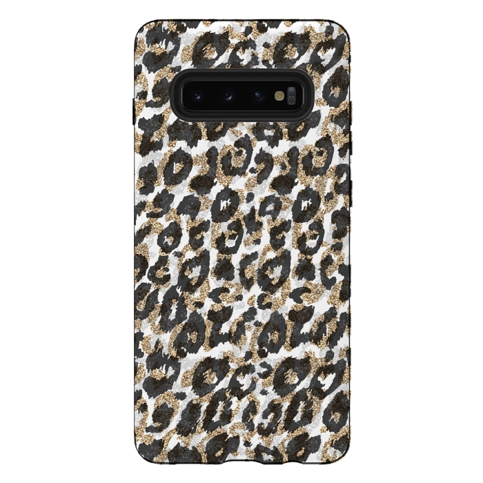 Galaxy S10 plus StrongFit Elegant gold leopard animal print pattern by InovArts