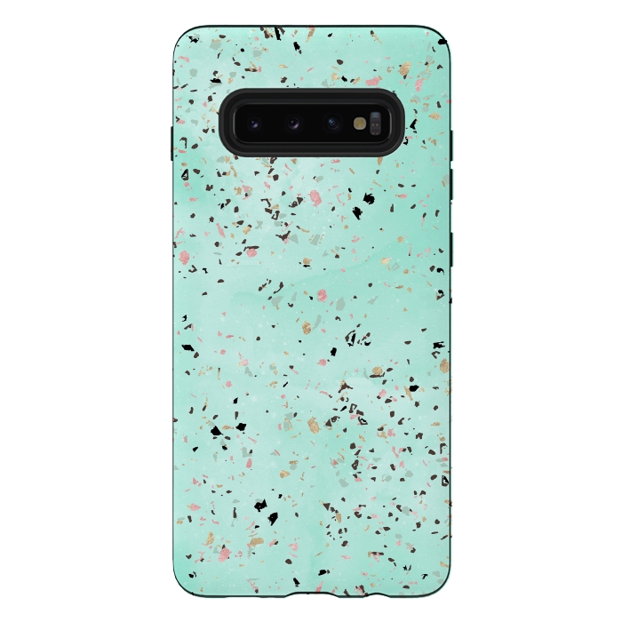 Galaxy S10 plus StrongFit Mint and gold marble terrazzo design Confetti  by InovArts