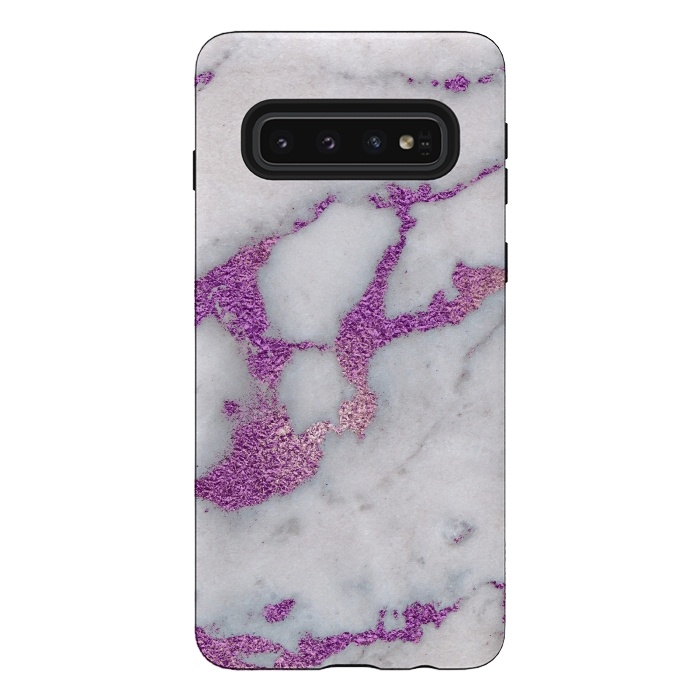 Galaxy S10 StrongFit Purple Glitter Veins on Gray Marble by  Utart