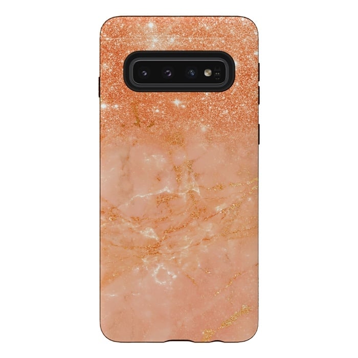 Galaxy S10 StrongFit Living Coral Glitter and Veins on marble by  Utart