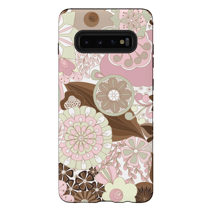 Galaxy S10 plus StrongFit Flowers, Flowers Everywhere - Pink and Brown by Paula Ohreen