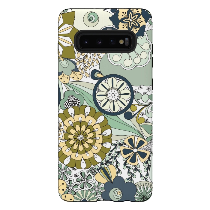 Galaxy S10 plus StrongFit Flowers, Flowers Everywhere - Navy and Green by Paula Ohreen