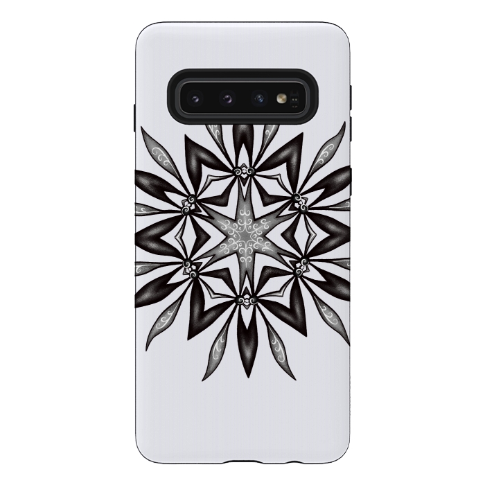 Galaxy S10 StrongFit Kaleidoscopic Flower Art In Black And White by Boriana Giormova