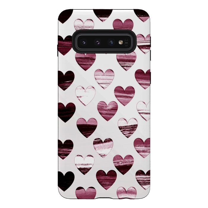 Galaxy S10 StrongFit Cherry wine brushed painted hearts by Oana 