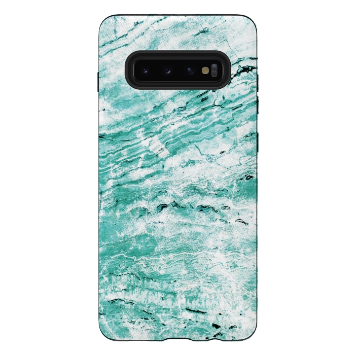 Galaxy S10 plus StrongFit Turquoise marble waves by Oana 