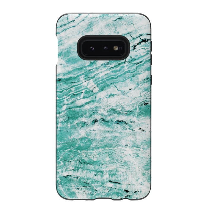 Galaxy S10e StrongFit Turquoise marble waves by Oana 