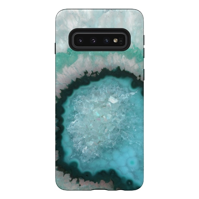 Galaxy S10 StrongFit Teal White and Green Crystal Agate by  Utart