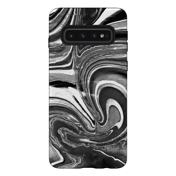 Galaxy S10 StrongFit Black and white marble swirls abstract art by Oana 