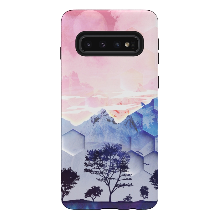 Galaxy S10 StrongFit Utopic mountain landscape - pink blue by Oana 