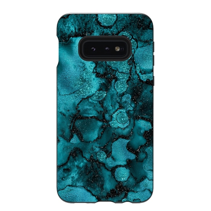 Galaxy S10e StrongFit Indigo and Ocean Green Marble with Black Glitter veins by  Utart