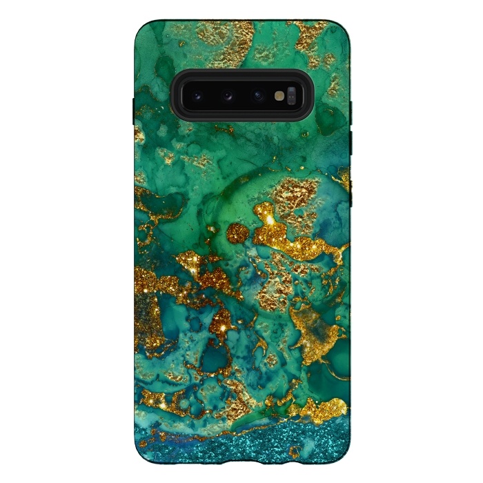 Galaxy S10 plus StrongFit Green Summer Marble with Gold Veins by  Utart