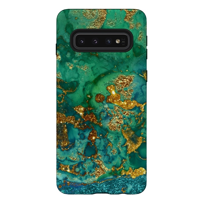 Galaxy S10 StrongFit Green Summer Marble with Gold Veins by  Utart
