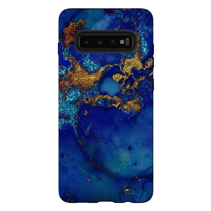 Galaxy S10 plus StrongFit Ocean Blue and gold Marble  by  Utart