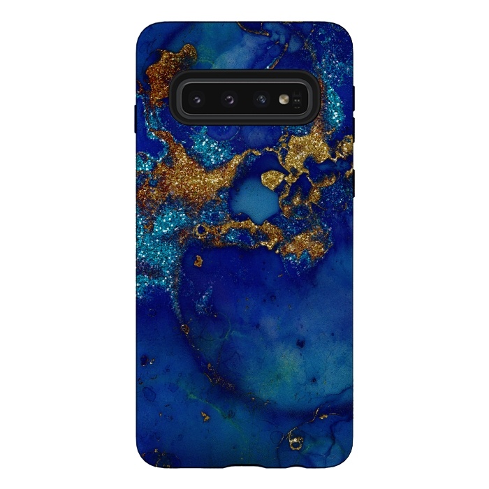 Galaxy S10 StrongFit Ocean Blue and gold Marble  by  Utart