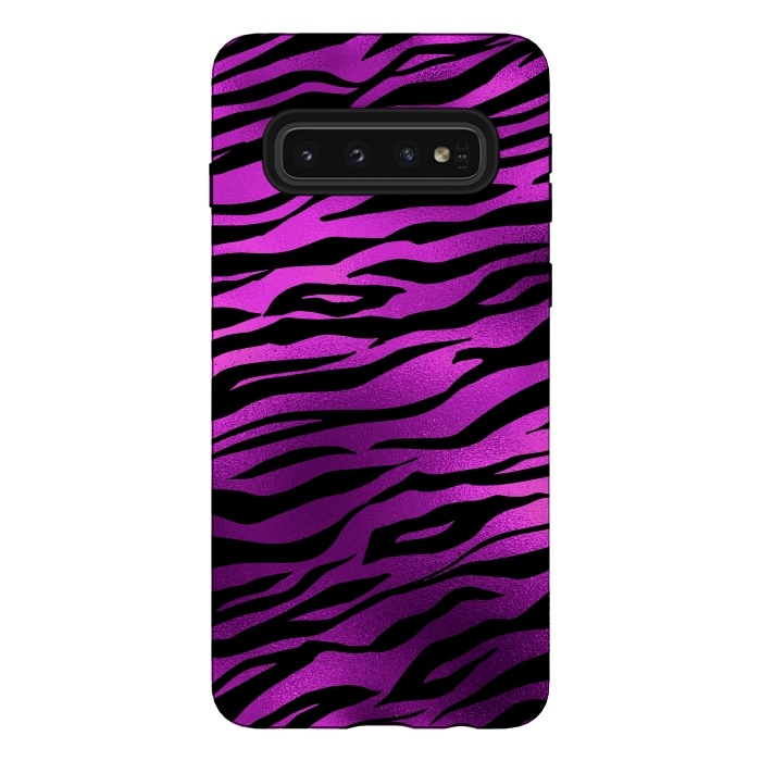 Galaxy S10 StrongFit Purple Black Tiger Skin by  Utart