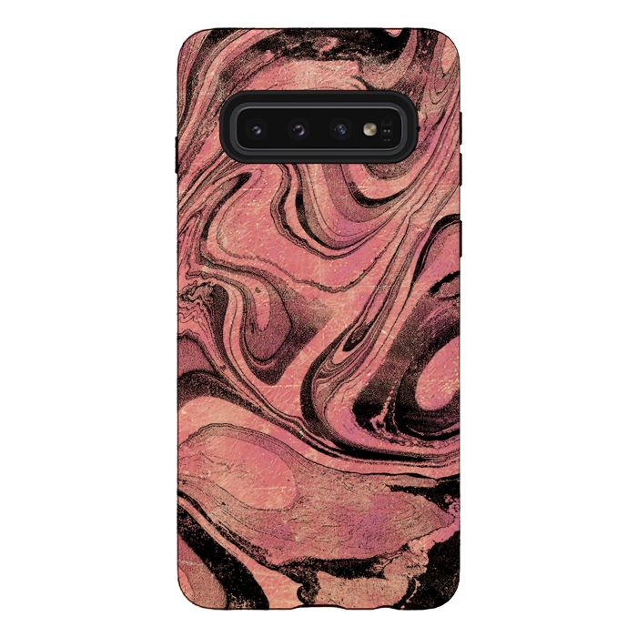 Galaxy S10 StrongFit Golden liquid marble swirls painting by Oana 